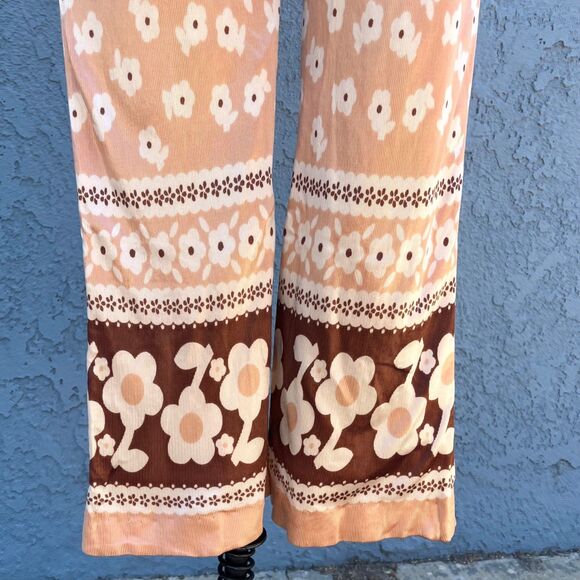 Vintage 70s Pants groovy floral flower hippie pop art flare capris Size small - Picture 4 of 15